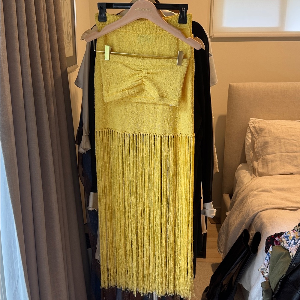 Casablanca Yellow Fringe Skirt with crop top SMALL